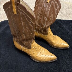 Brown and Tan Ostrich Western Boots